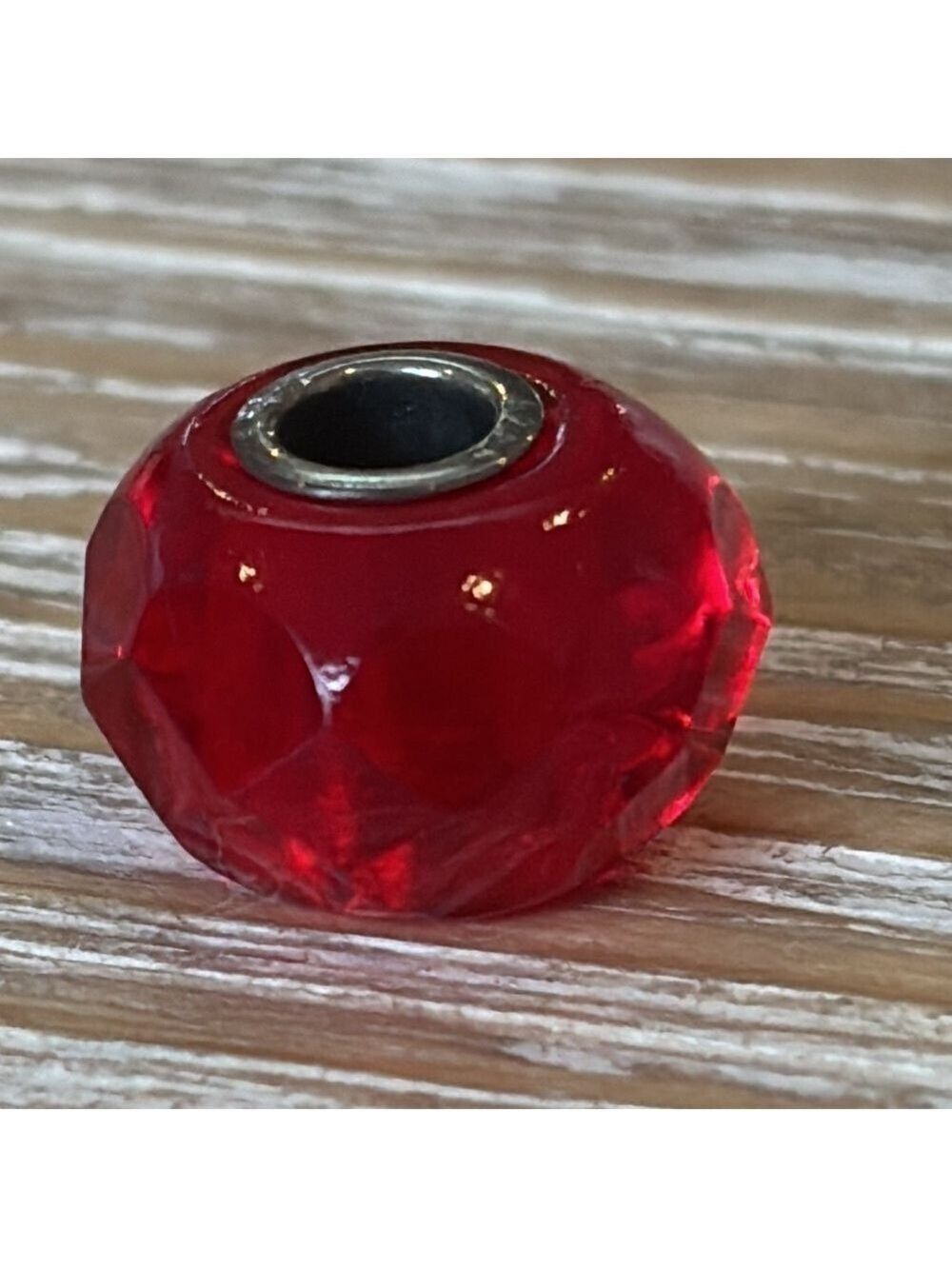 Trollbeads bright red prism glass bead faceted charm with sterling silver core